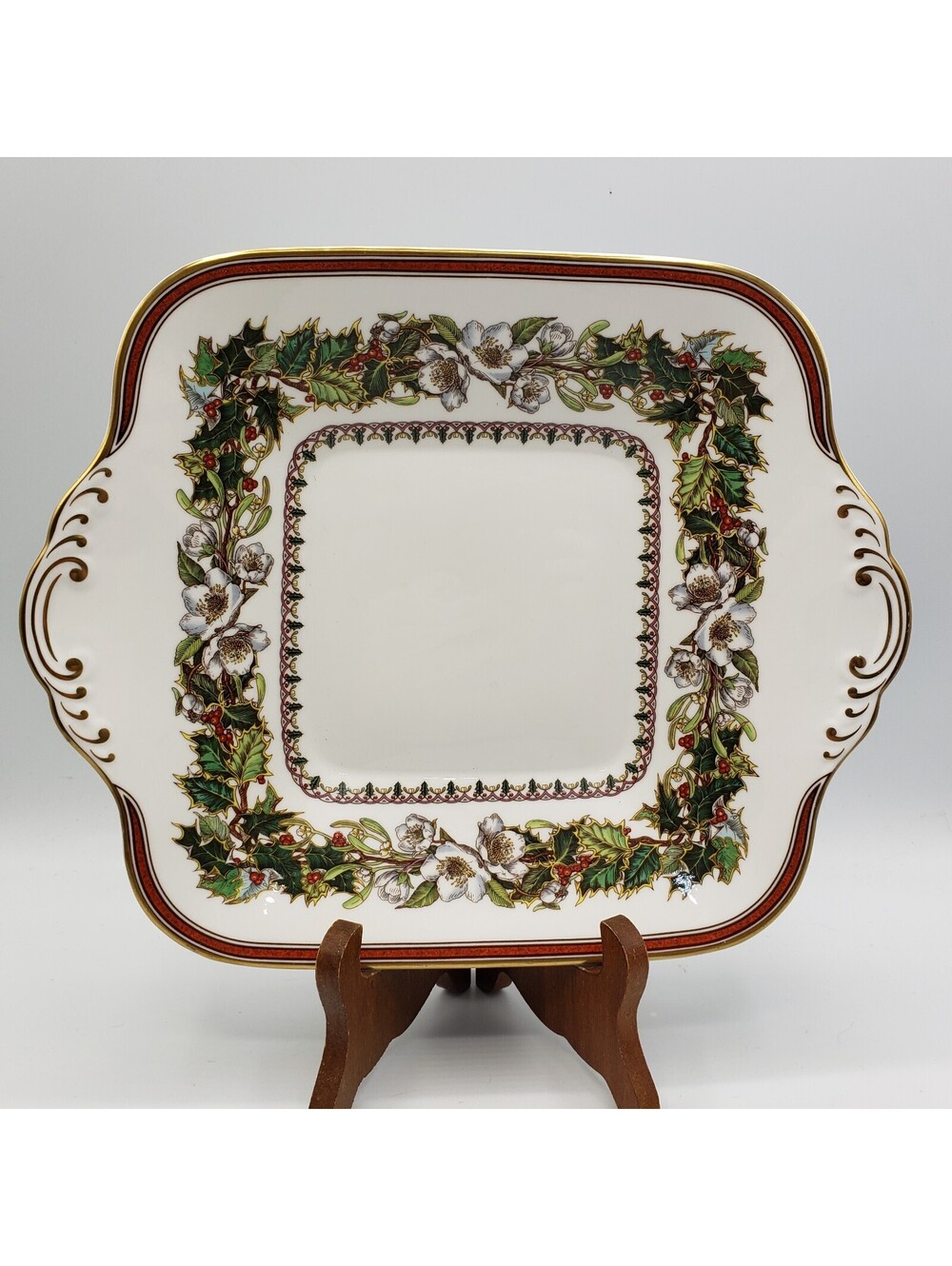 Vintage Spode Christmas Rose Square Tray Cake Plate Fine Bone China England